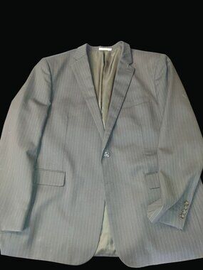 RNB Italian Design Mens Pinstripe Suit Jacket 2-Button Black Size 52L Classic Fi